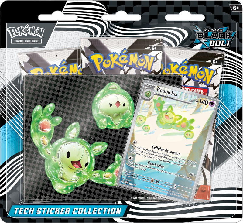Reuniclus promo card with tech stickers and Scarlet booster packs